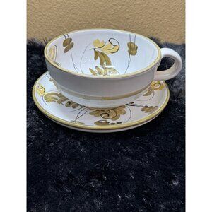 Handpainted Ceramic Large Cup Saucer Cappuccino Latte Soup Italy  Italy